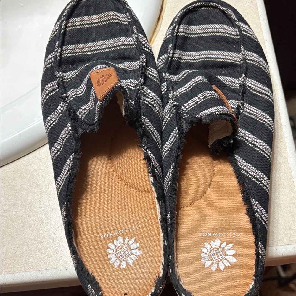 Yellow Box Black and White Striped Women's Shoes
